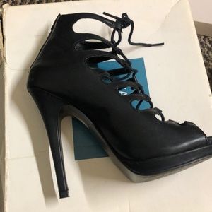 Call it spring black stripy heels.